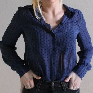 ‼️SALE‼️ Etam Sheer Polka Dot Black & Blue Button Down Blouse